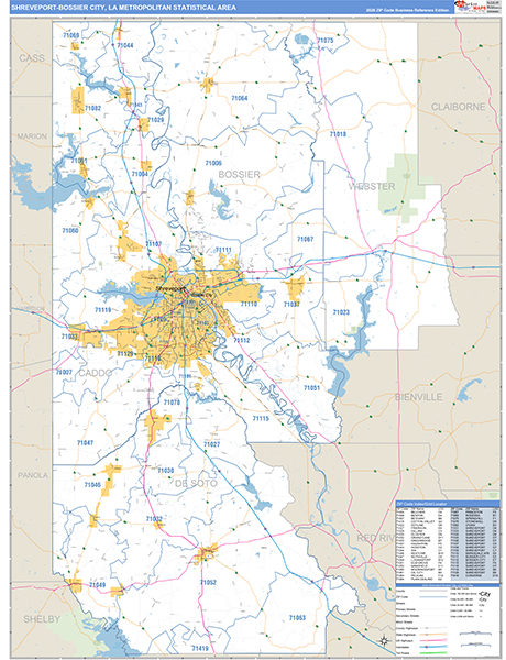 Shreveport-Bossier City Metro Area Wall Map